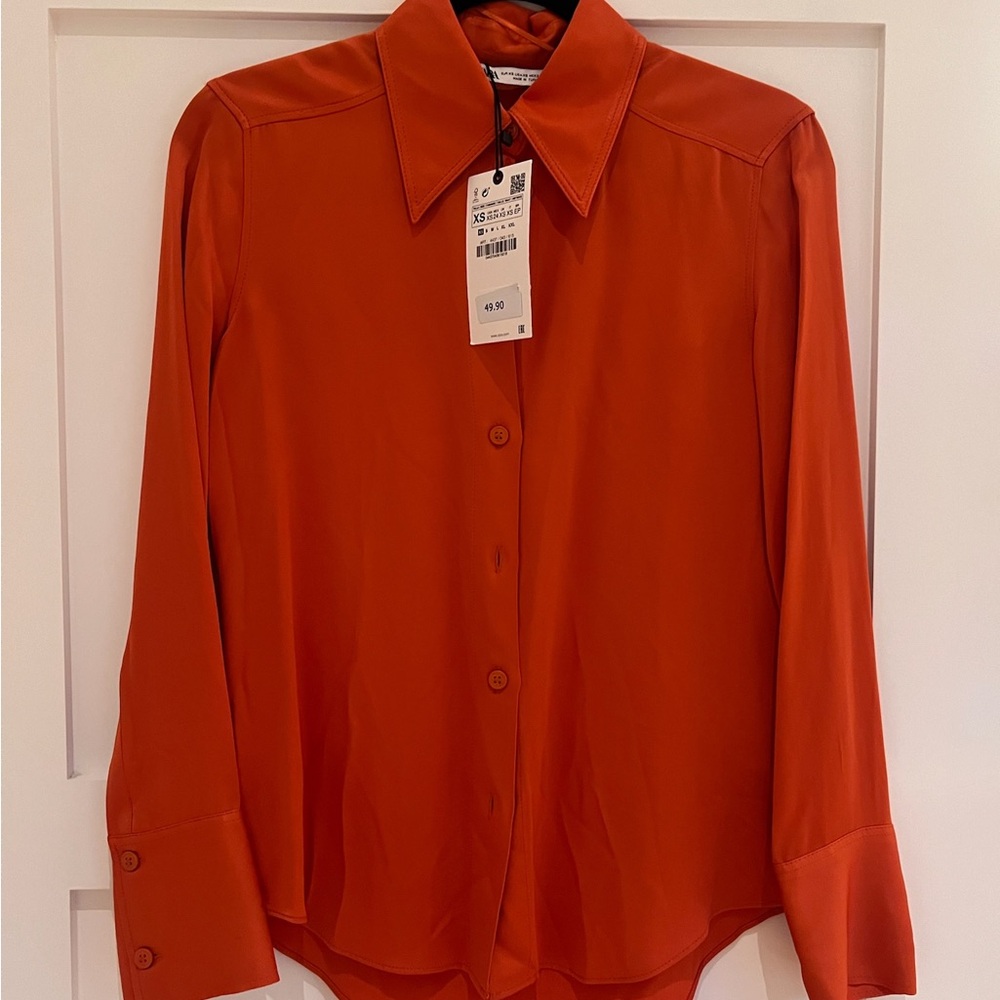 Zara Women's Orange Button-Up Shirt Size XS New With Tags